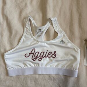 Adidas White Sports Bra with Maroon Aggies Text
